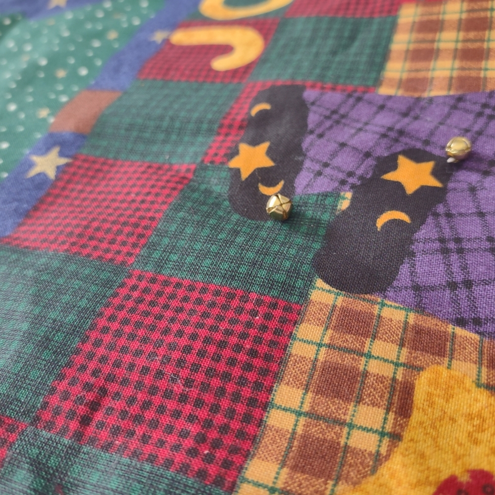 Vintage Christmas Vest Patchwork Reversible Holiday Multicolor 1990s Bell accent - Picture 4 of 7